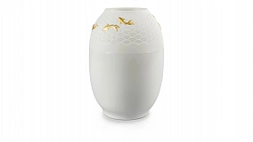 Ваза Lladro Кои 18х25см, фарфор, золотой люстр, белая